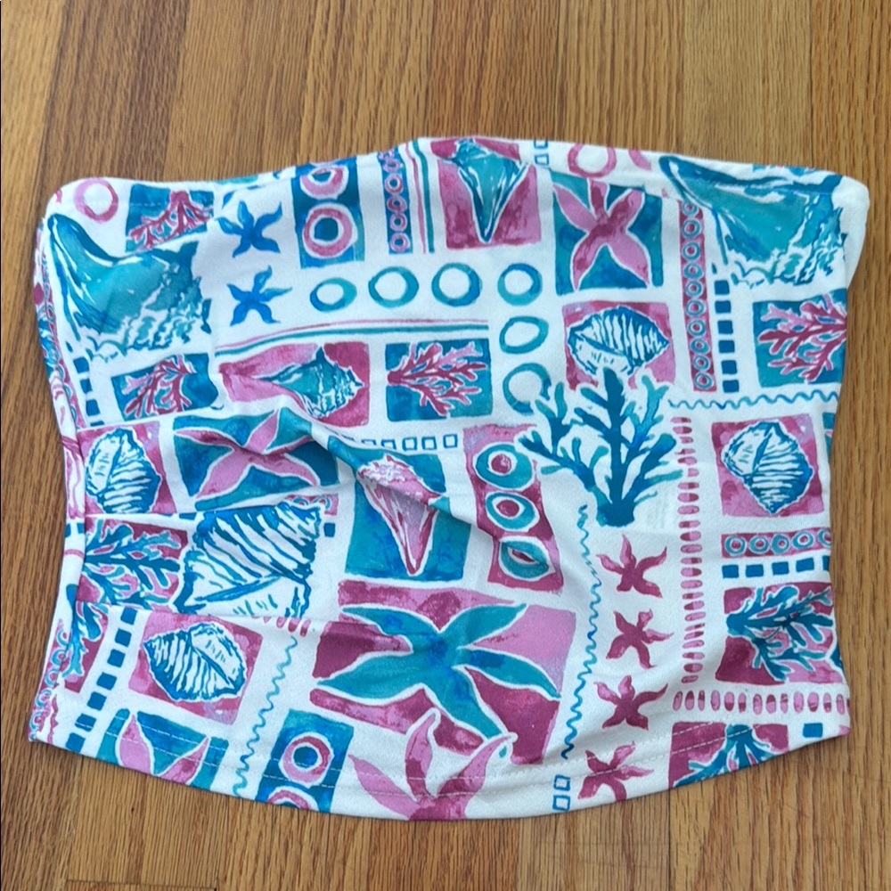 Colorful Strapless Top with Abstract Print